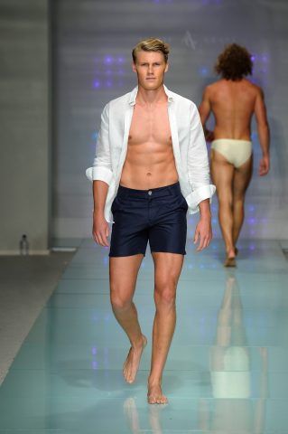 MIAMI BEACH, FL - JULY 14:  A model walks the runway at Argyle Grant Runway Show during Art Hearts Fashion Miami Swim Week Presented by AIDS Healthcare Foundation at Collins Park on July 14, 2016 in Miami Beach, Florida.  (Photo by Arun Nevader/Getty Images for Art Hearts Fashion)