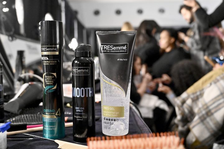 NEW YORK, NEW YORK - FEBRUARY 06: A view of TRESemme products on display backstage at TRESemme x Christian Siriano show during NYFW on February 06, 2020 in New York City. (Photo by Astrid Stawiarz/Getty Images for TRESemme)